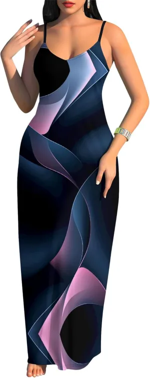 Women's Summer Maxi Dress Long Dress Casual Boho Slip Sexy Slim Sleeveless Spaghetti Strap Tiered Beach Sun Dresses