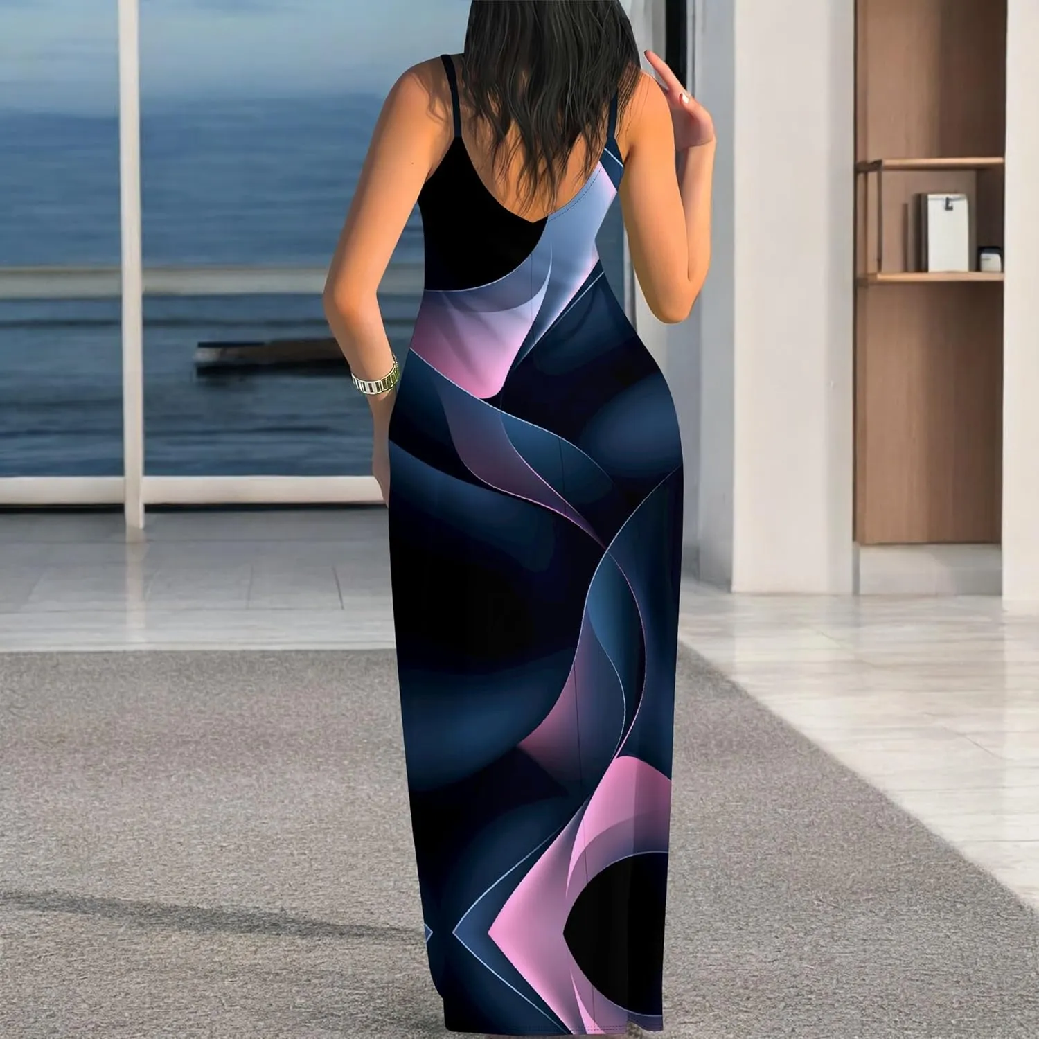 Women's Summer Maxi Dress Long Dress Casual Boho Slip Sexy Slim Sleeveless Spaghetti Strap Tiered Beach Sun Dresses
