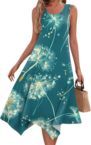 Womens Summer Maxi Dress Spaghetti Strap Casual Printed Dress Boho Floral Beach Sundress