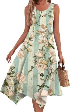 Womens Summer Maxi Dress Spaghetti Strap Casual Printed Dress Boho Floral Beach Sundress