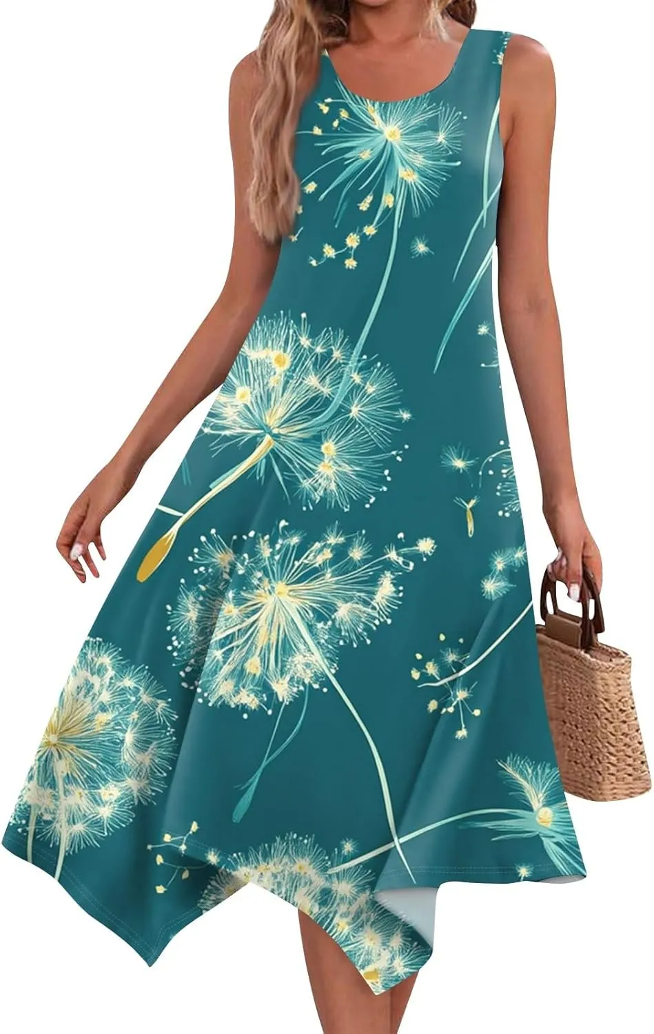 Womens Summer Maxi Dress Spaghetti Strap Casual Printed Dress Boho Floral Beach Sundress