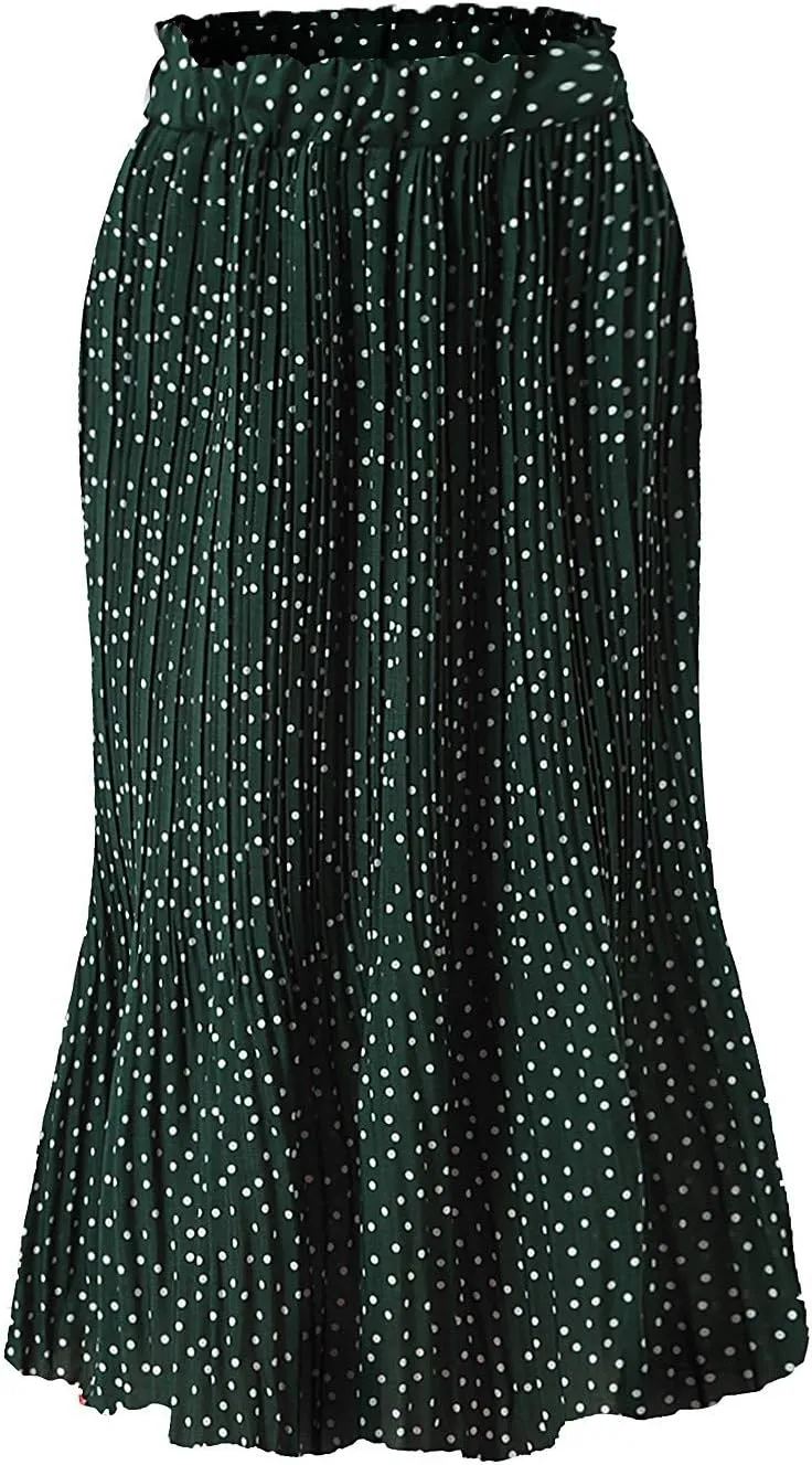 Women's Summer Maxi Skirts Women's Elegant Long Maxi Skirt Dot Women's Pleated Midi Casual Waist Maxi Skirt