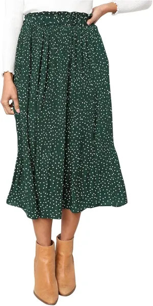 Women's Summer Maxi Skirts Women's Elegant Long Maxi Skirt Dot Women's Pleated Midi Casual Waist Maxi Skirt