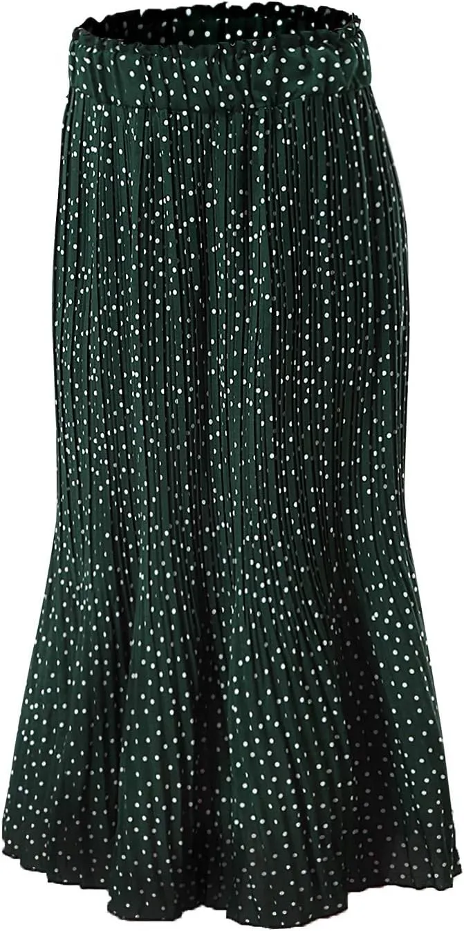 Women's Summer Maxi Skirts Women's Elegant Long Maxi Skirt Dot Women's Pleated Midi Casual Waist Maxi Skirt