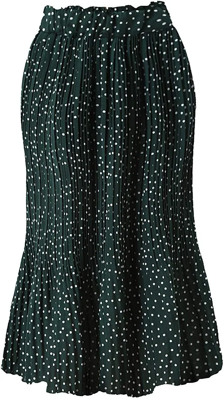 Women's Summer Maxi Skirts Women's Elegant Long Maxi Skirt Dot Women's Pleated Midi Casual Waist Maxi Skirt