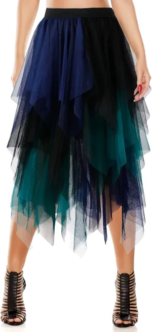 Women's Tulle Skirt A-Line High Low Asymmetrical 3 Layered Midi Length Elastic Waist Tutu Skirts