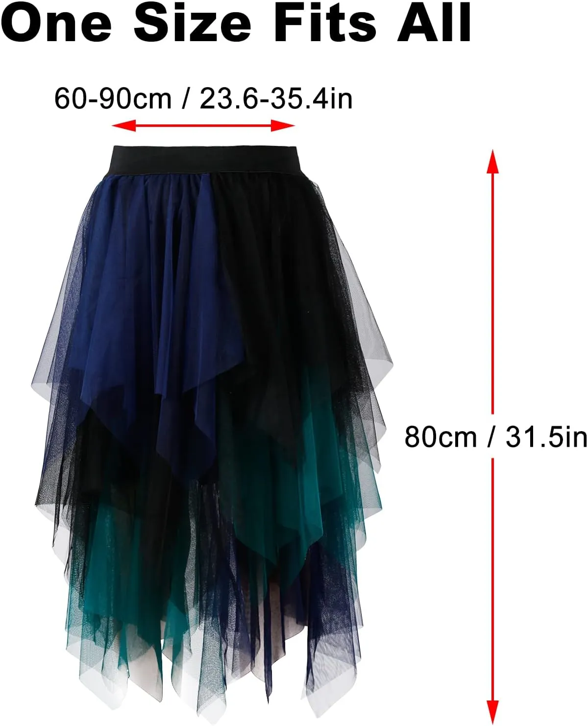 Women's Tulle Skirt A-Line High Low Asymmetrical 3 Layered Midi Length Elastic Waist Tutu Skirts