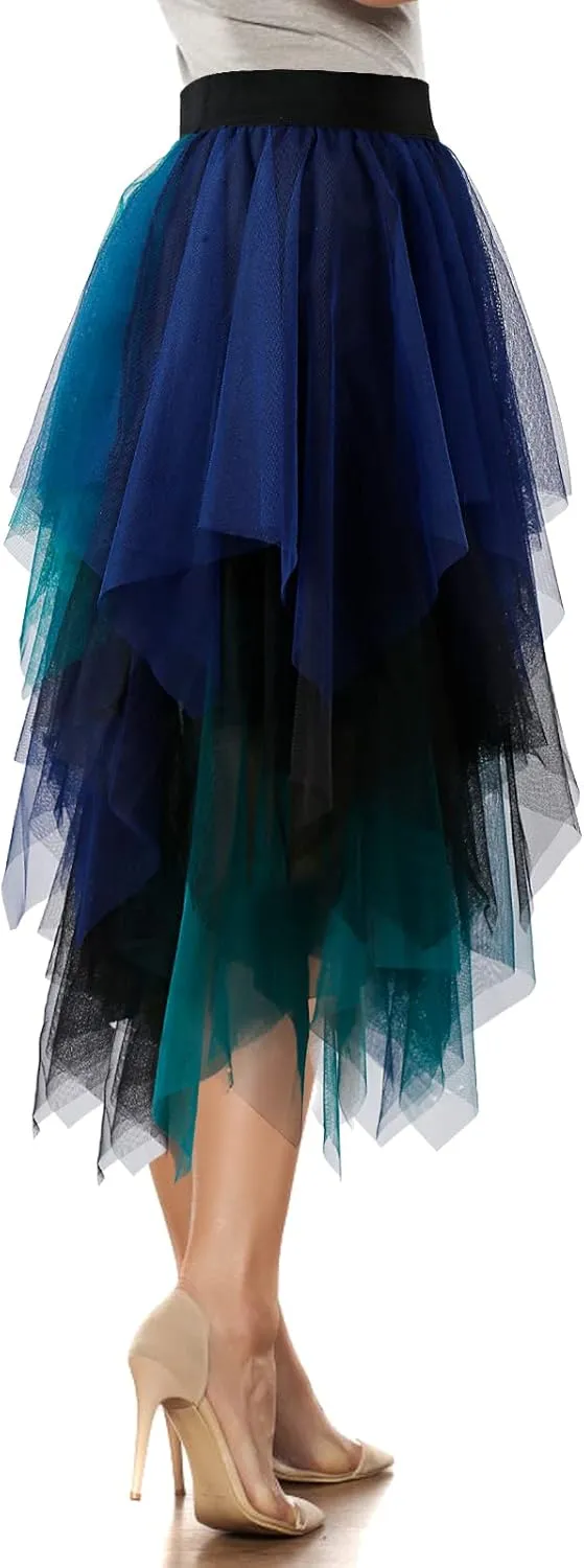 Women's Tulle Skirt A-Line High Low Asymmetrical 3 Layered Midi Length Elastic Waist Tutu Skirts