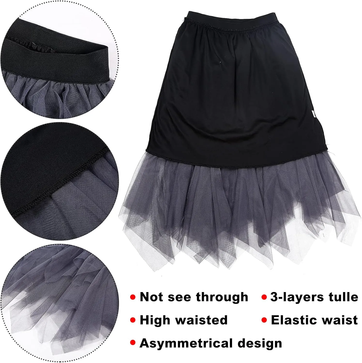 Women's Tulle Skirt A-Line High Low Asymmetrical 3 Layered Midi Length Elastic Waist Tutu Skirts