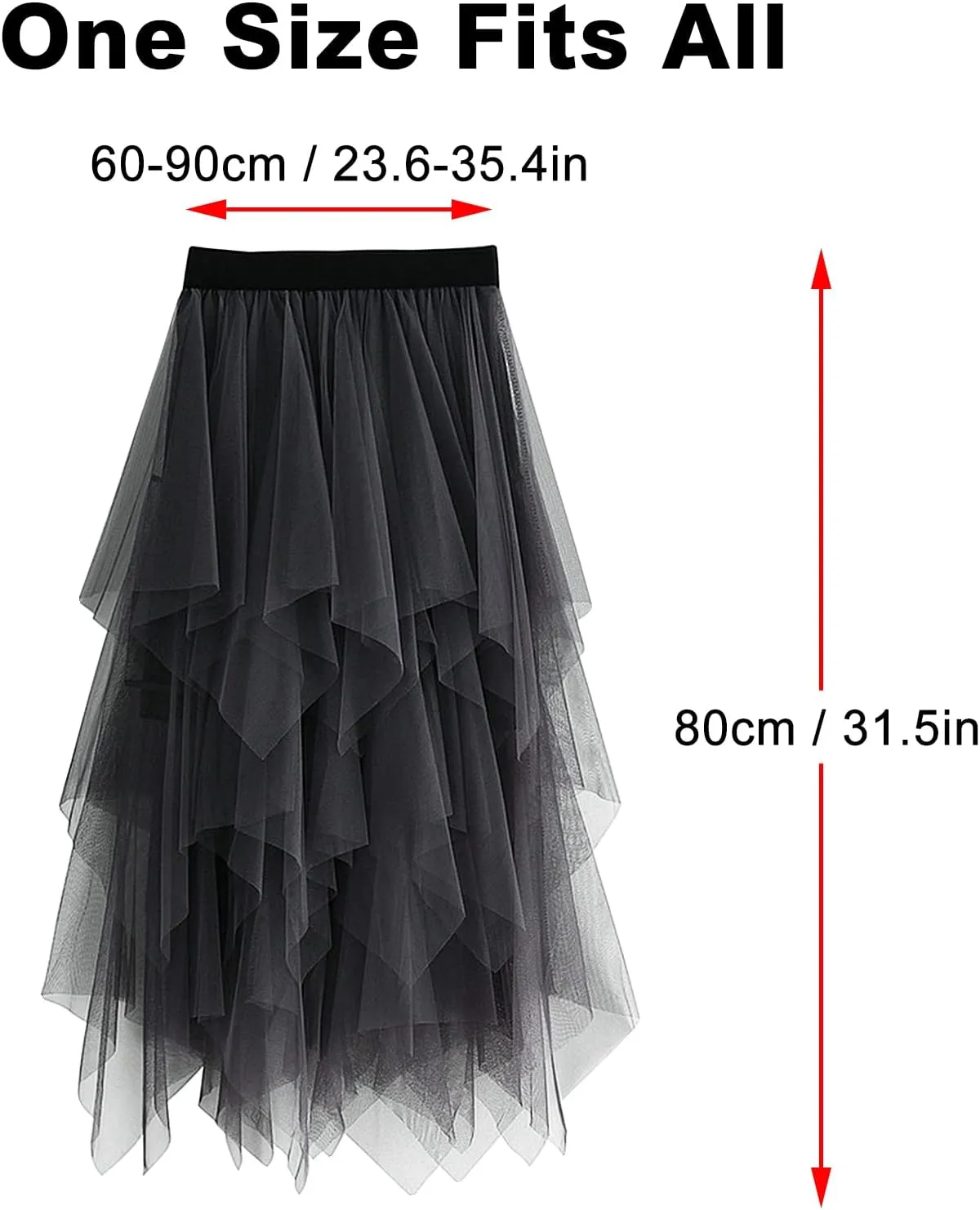 Women's Tulle Skirt A-Line High Low Asymmetrical 3 Layered Midi Length Elastic Waist Tutu Skirts