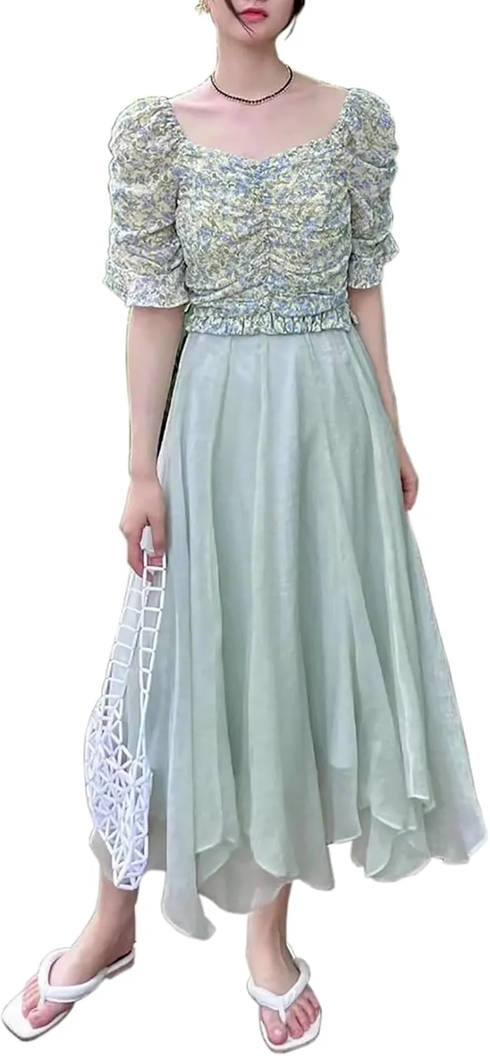 Womens Tulle Skirt Elastic High Waist Pleated A-line Fairy Skirt Layered Mesh Flowy Tutu Skirts