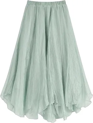 Womens Tulle Skirt Elastic High Waist Pleated A-line Fairy Skirt Layered Mesh Flowy Tutu Skirts