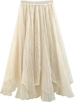 Womens Tulle Skirt Elastic High Waist Pleated A-line Fairy Skirt Layered Mesh Flowy Tutu Skirts