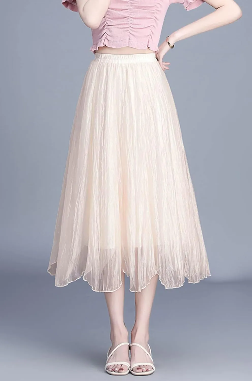 Womens Tulle Skirt Elastic High Waist Pleated A-line Fairy Skirt Layered Mesh Flowy Tutu Skirts