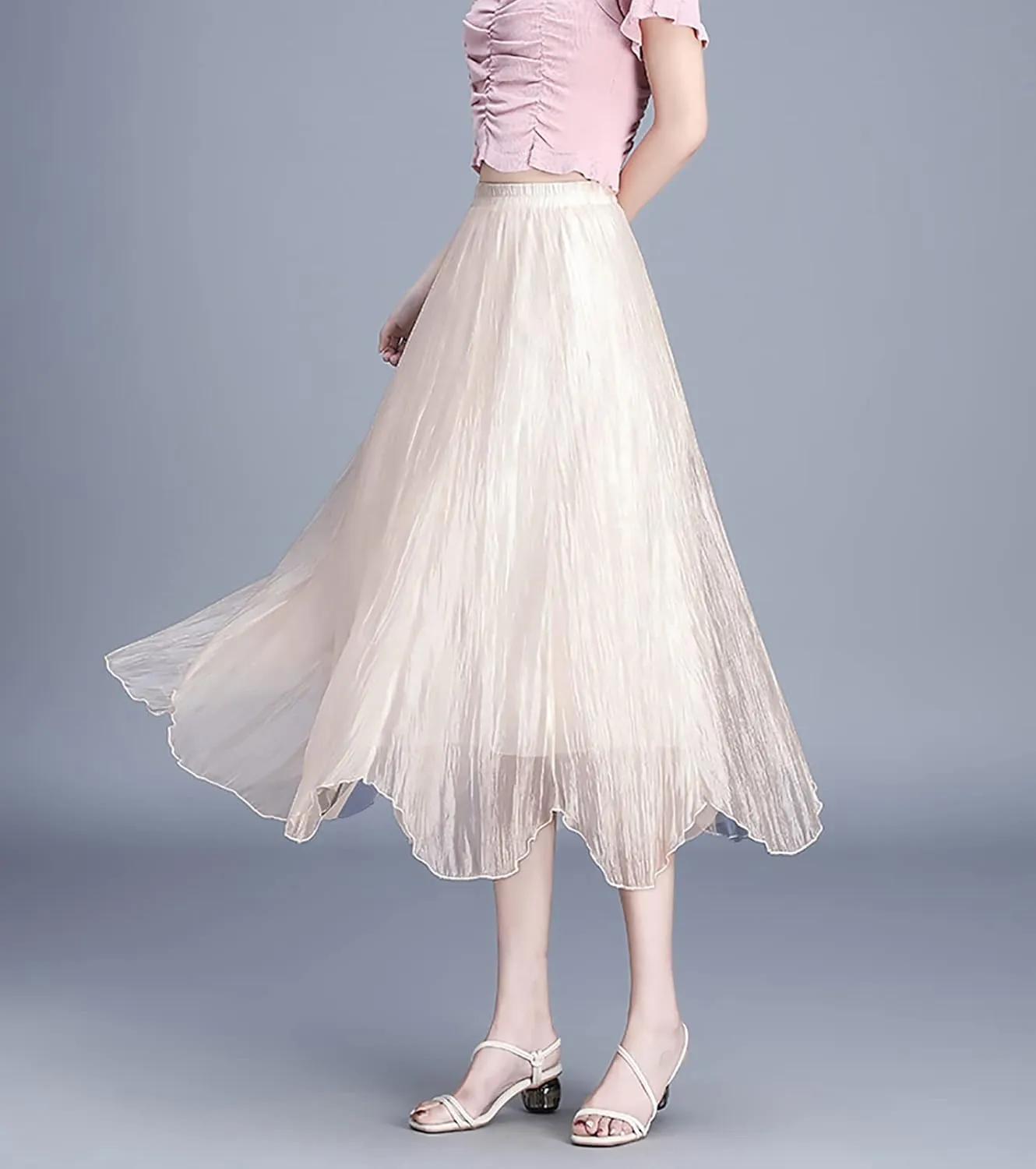 Womens Tulle Skirt Elastic High Waist Pleated A-line Fairy Skirt Layered Mesh Flowy Tutu Skirts