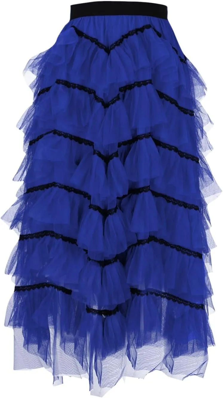 Women's Tulle Skirts Maxi Elastic Waist Cake Layered Ruffles Mesh Long Tiered Skirt Flowy A-Line Party Tutu Skirts