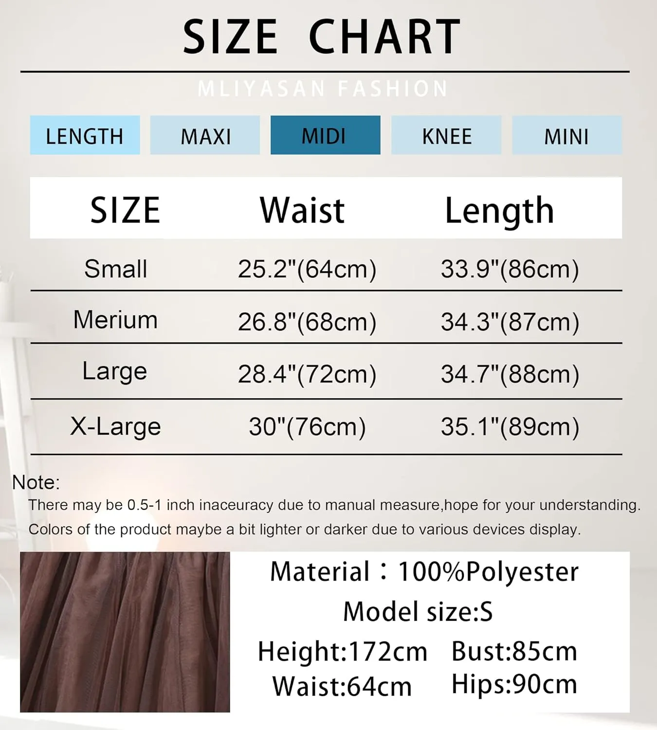 Womens Tulle Skirts Midi Elastic High Waist Pleated Mesh Flowy A-Line Party Long Tutu Skirts