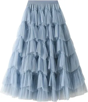 Women's Tulle Tutu Skirts Tiered Skirt Petticoat Elasticated Waist Pleated A Line Ruffles Skirts