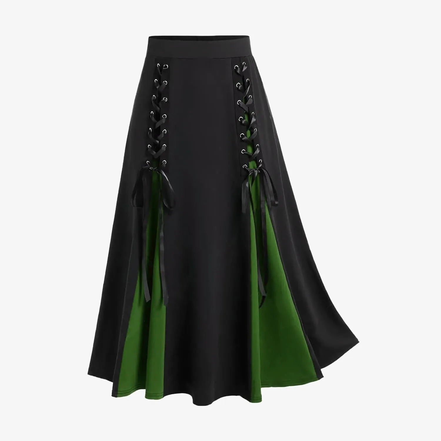 Women's Vintage Gothic Court Lace Up Patchwork Skirt Steampunk Medieval Renaissance Victorian A-Line Pirate Skirts