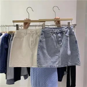 Women's Vintage High Waisted A-Line Denim Skirt 2025 Summer Bodycon Mini Skirt