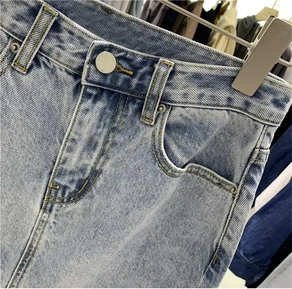 Women's Vintage High Waisted A-Line Denim Skirt 2025 Summer Bodycon Mini Skirt
