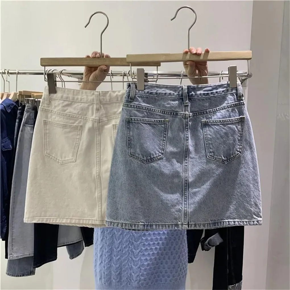 Women's Vintage High Waisted A-Line Denim Skirt 2025 Summer Bodycon Mini Skirt