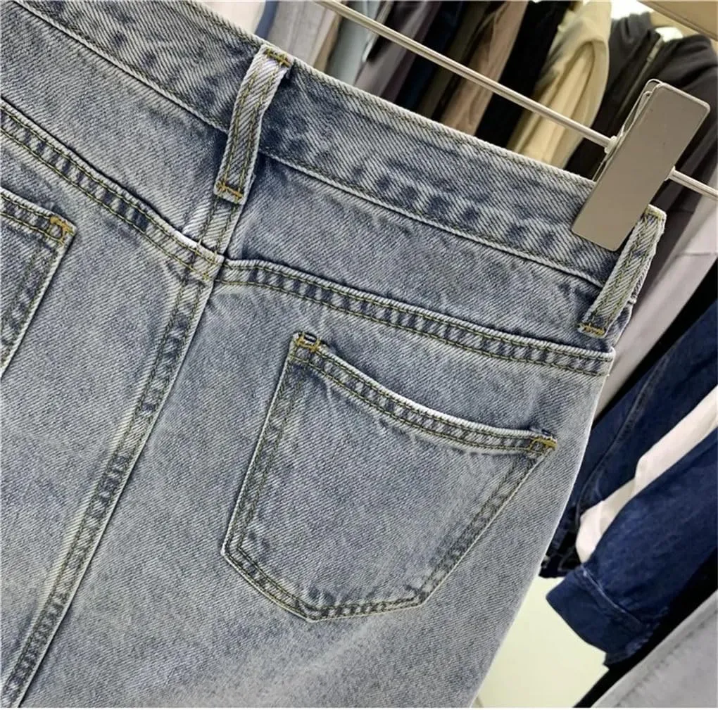 Women's Vintage High Waisted A-Line Denim Skirt 2025 Summer Bodycon Mini Skirt
