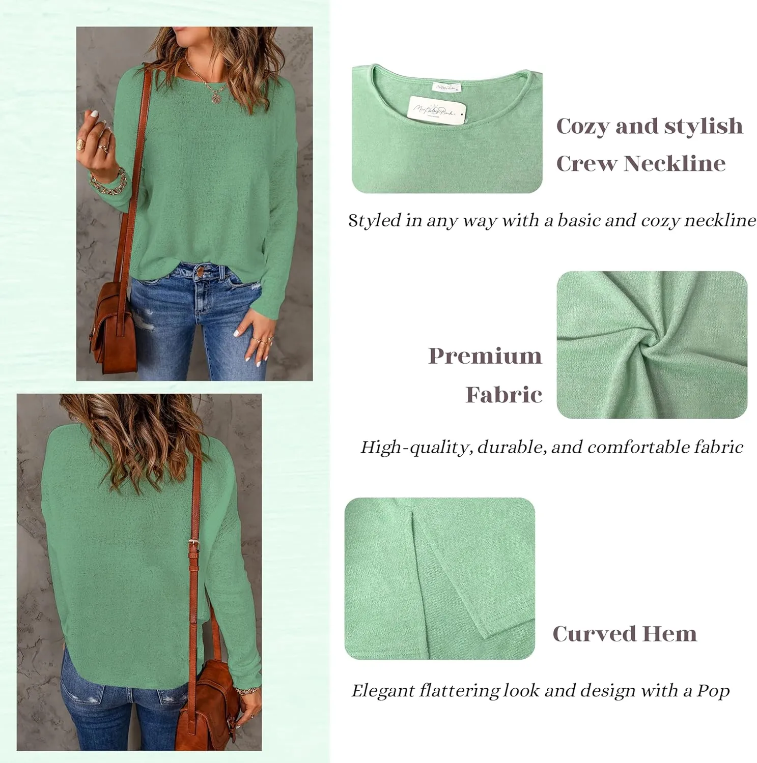 Womens's Drop Shoulder Casual Loose Crewneck Lightweight Long Sleeve Pullover Sweaters
