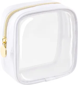 Yarnic Mini Clear Makeup Bag Transparent Toiletry Bags Cute Cosmetic Bag Nylon anD PVC White Makeup Case Organizer Pouch Small Attachable Clear Pocket Toiletry Bags