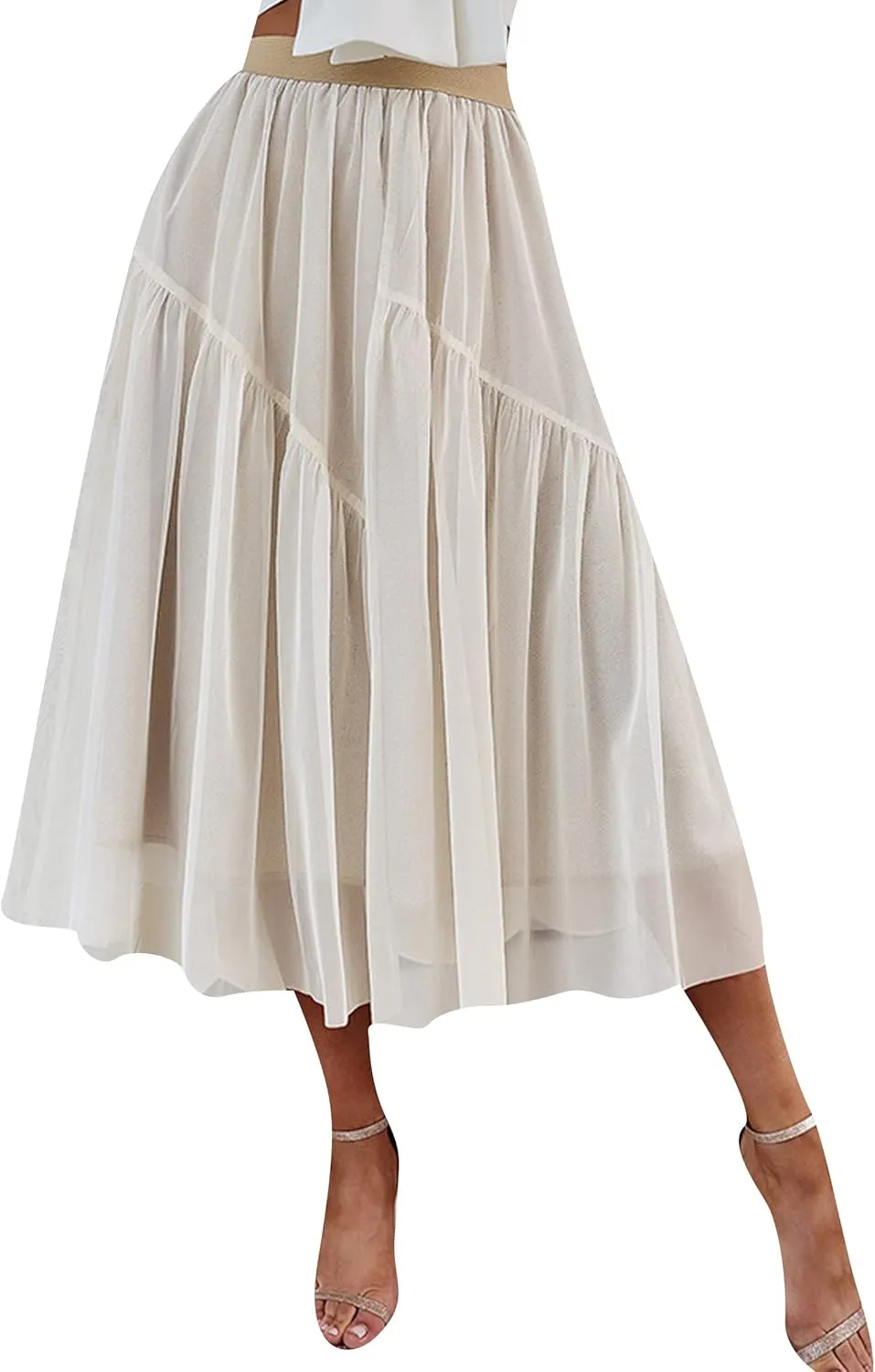 YMING Womens A Line Knee Length Tutu Skirts Swiss Dot Tulle Skirt Solid Color High Waist Prom Skirt