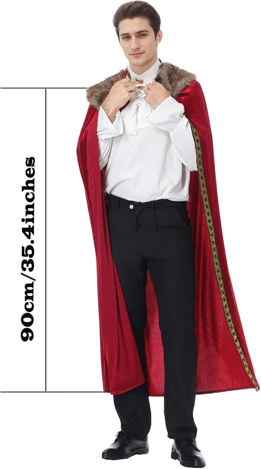 Yolsun King Costume Cape for Men - Adult Medieval Viking Prince Robe Cloak for Halloween Cosplay Party