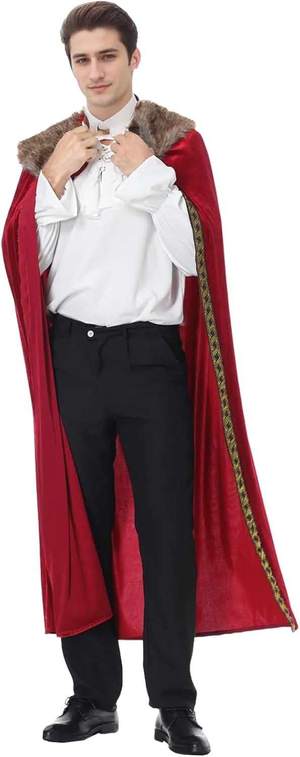 Yolsun King Costume Cape for Men - Adult Medieval Viking Prince Robe Cloak for Halloween Cosplay Party