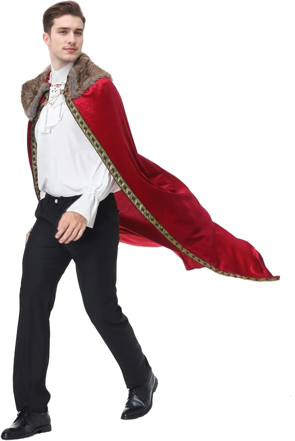Yolsun King Costume Cape for Men - Adult Medieval Viking Prince Robe Cloak for Halloween Cosplay Party
