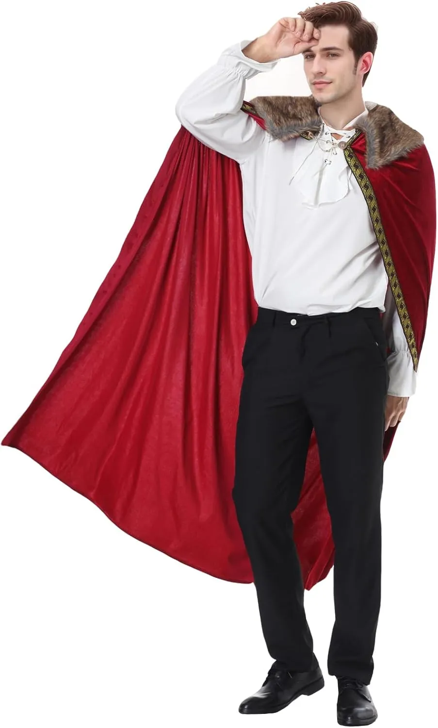 Yolsun King Costume Cape for Men - Adult Medieval Viking Prince Robe Cloak for Halloween Cosplay Party