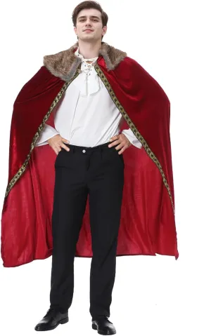 Yolsun King Costume Cape for Men - Adult Medieval Viking Prince Robe Cloak for Halloween Cosplay Party