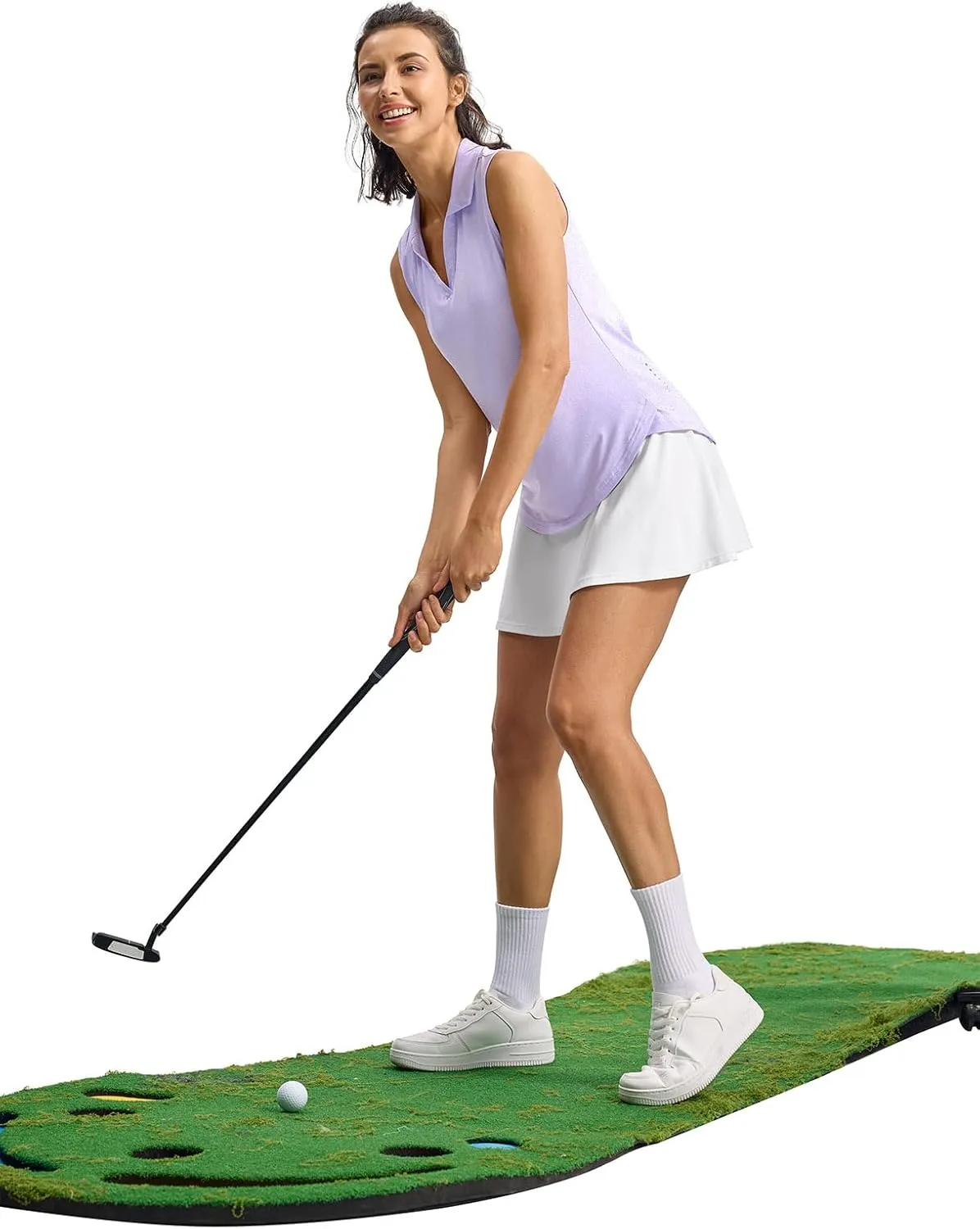 YSENTO Women's V-Neck Collared Golf Tennis Shirts Sleeveless UPF 50  Quick Dry Polo Shirts Tops Split Hem