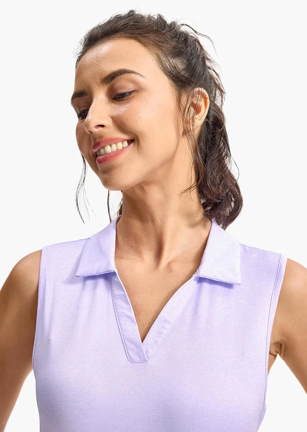 YSENTO Women's V-Neck Collared Golf Tennis Shirts Sleeveless UPF 50  Quick Dry Polo Shirts Tops Split Hem