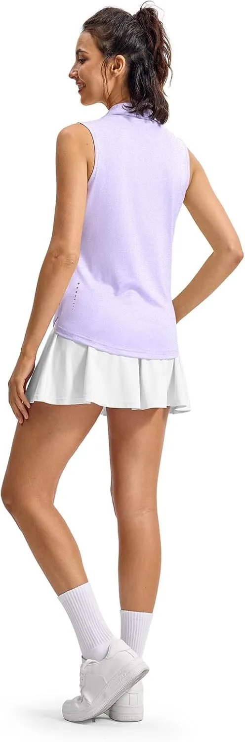 YSENTO Women's V-Neck Collared Golf Tennis Shirts Sleeveless UPF 50  Quick Dry Polo Shirts Tops Split Hem