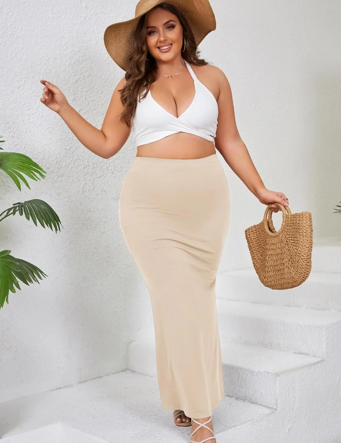ZOMVA 2024 Plus Size 0X-5X Maxi Skirt 2/3 Pack Mermaid Bodycon Pull On High Waist Casual Elegant