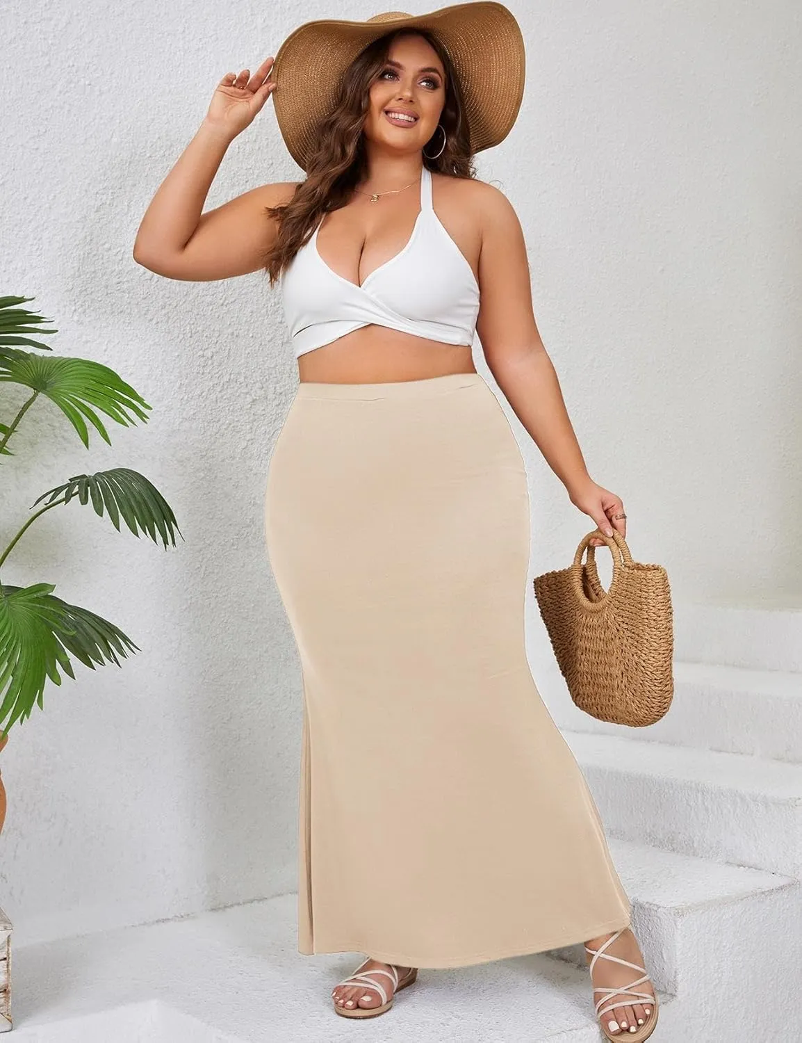 ZOMVA 2024 Plus Size 0X-5X Maxi Skirt 2/3 Pack Mermaid Bodycon Pull On High Waist Casual Elegant